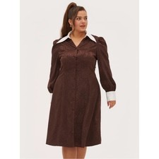 Cider Jacquard Brown Long-Sleeve Plus Size Shirt Dress Contrast Detail Size 2XL