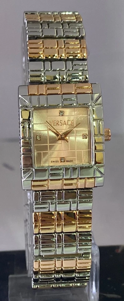 Reloj Pulsera Versace Restaurado Hermoso Mosaico Rosa - Esfera Dorada Cuarzo Para Mujer Foto 3 de 4