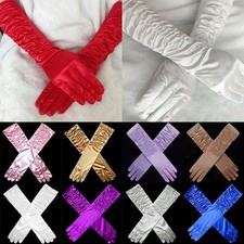 Womens Evening Party Bridal Wedding Opera Arm Finger Costume Long Satin Gloves
