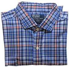 Polo Ralph Lauren Men's Shirt 17.5 XL Estate Classic Fit Blue Plaid Cotton LS