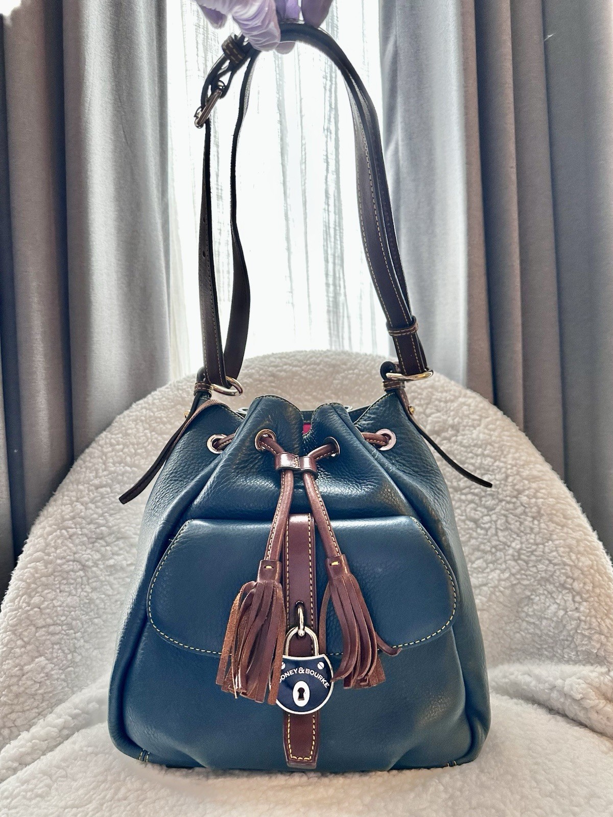 Dooney Bourke Blue Leather Drawstring Bucket Bag - image 2