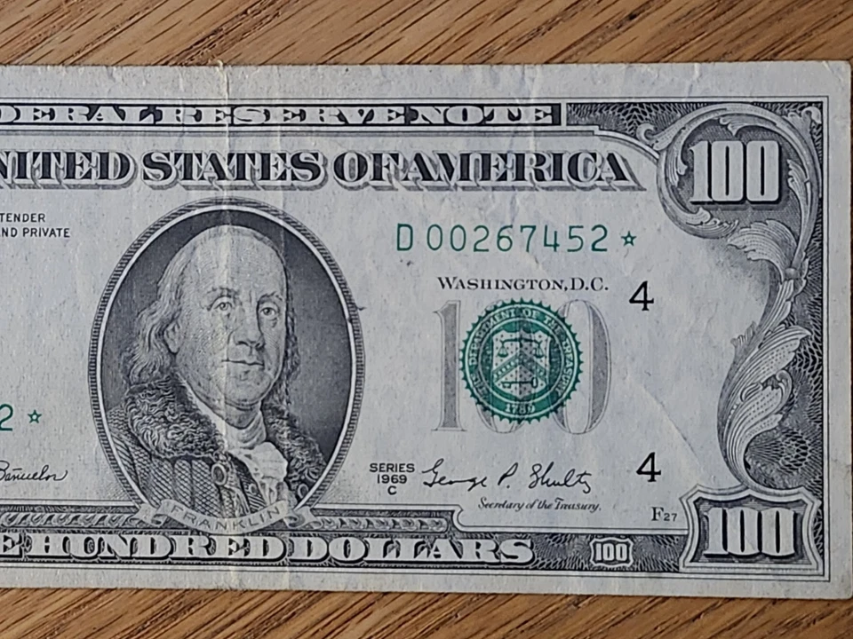 1969 C $100 "STAR NOTE" CLEVLAND DISTRICT D00267452* - Image 4 of 4