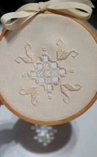Vtg Hardanger Embroidery Hoop Art 5" Cream Cutwork Star Snowflake Needlework