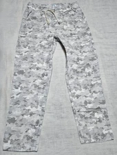 Time And Tru Pants, Women's Medium, White, Camouflage, Straight Leg, Tie Waist