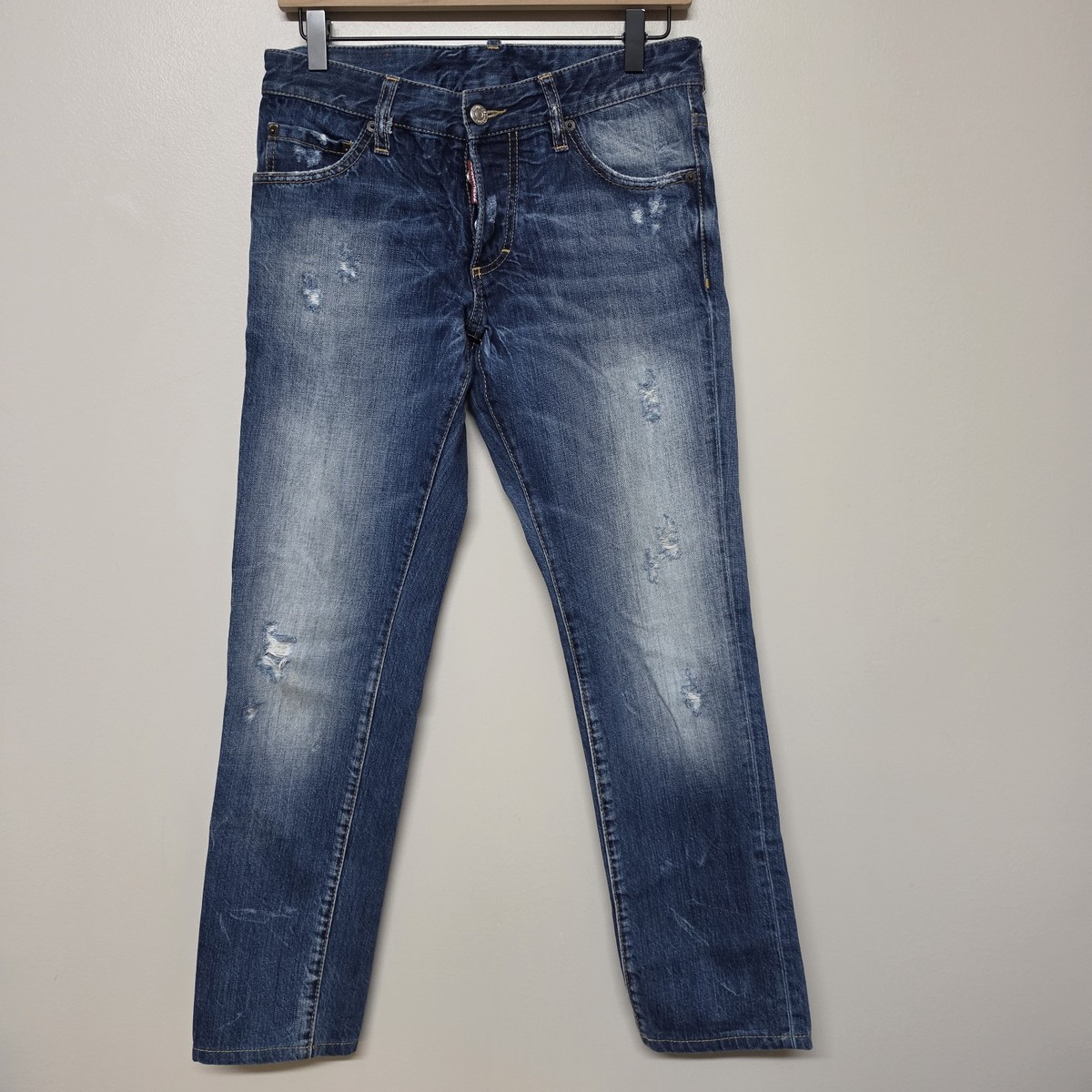 DSQUARED2 デニムパンツ 44 インディゴ ワイドストレート イタリア製 Dsquared2 Jeans Mens 44 Blue Distressed Slim Fit Made In Italy