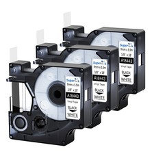 3PK 18443 Black on White Industrial Vinyl Tape Label For DYMO Rhino 3000 9mm