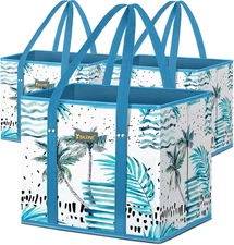 3Pk Reusable Grocery Bags, Foldable Shopping Bags for Groceries with Reinforced 