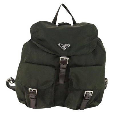 Prada Double Front Pocket Backpack Tessuto Khaki Nylon Backpack