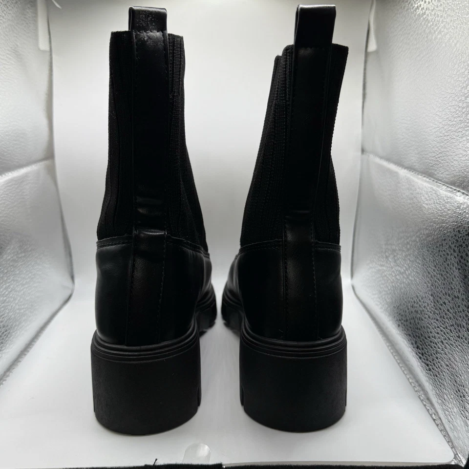 Botas de combate Top Moda pretas com cadarço na frente e laterais de malha canelada tamanho 10 - Imagem 4 de 4