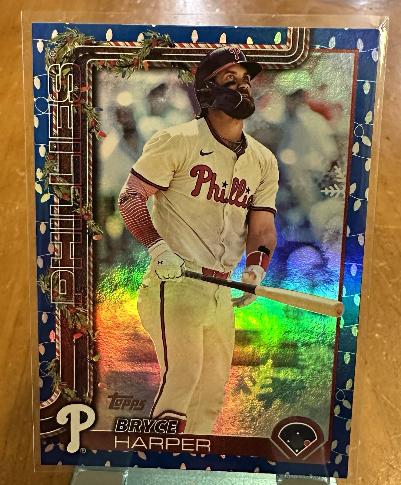 Topps 2025 Holiday Bryce Harper Holiday Blue Metallic Glitter #H69 Phillies