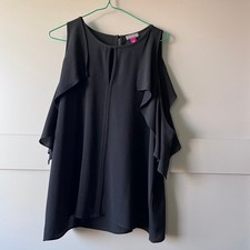 Vince Camuto Black Cold Shoulder Ruffle Blouse Top Women's Size M Whimsigoth