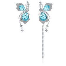 Blue Rhinestone Ear Clip Earrings Butterfly Ear Cuff Asymmetrical Non-Pierced Ea