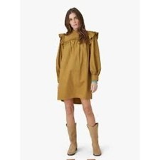 Xirena Minimalist Nyla Khaki Gold Cotton Mini Dress Brown L Boho Casual Summer