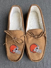 Cleveland Browns Leather Sherpa Lined Slippers FOCO Mens XL 13-14 Licensed NFL