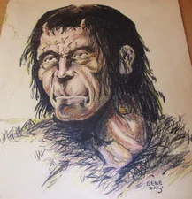 Frankenstein ORIGINAL PORTRAIT ART GENE DAY Circa 1972 Monster PinUp Color Conte