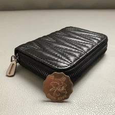 Genuine Leather Zip Around Compact Wallet Coin Purse Credit Card Holder Gift USA