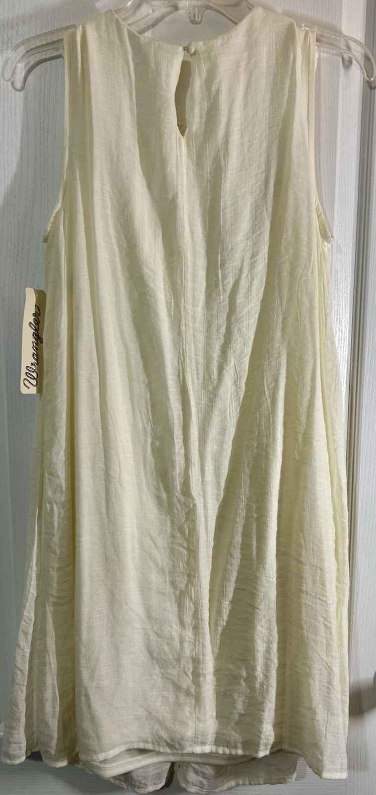 OFF WHITE Abito donna Wrangler M pizzo uncinetto bianco sporco avorio senza maniche lunghezza ginocchio nuovo con etichette