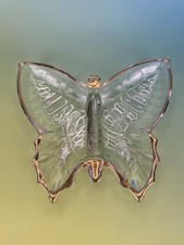 Vintage Clear Glass Butterfly Dish Gold Tone ...