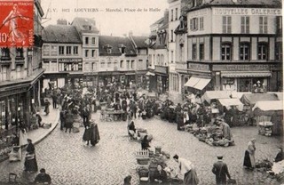 27 CPA ANIMEE 1907 LOUVIERS PLACE DE LA HALLE LE MARCHE