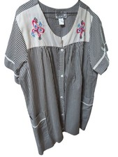 Anthony Richards Embroidered Butterfly Striped Snap Front House Dress 1X