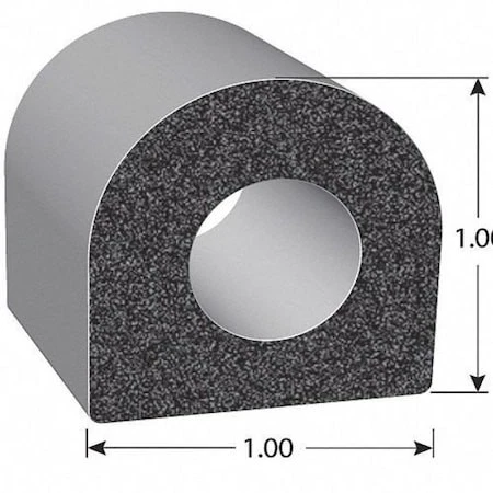 Trim-Lok X1678ht-100 Rubber Seal, D-Shaped, 1"W X 100Ft.