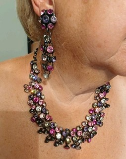 Ancien Collier & Boucles D'oreilles Strass Création LA FALAISE LAMBERT PARIS