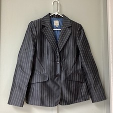 Anne Klein Grey Neckline Blazer Jacket Size 6 Striped Lined Long Sleeve Career