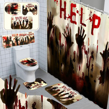 8 Pcs Halloween Bathroom Decor Ghost Shadow Shower Curtain Rug Set