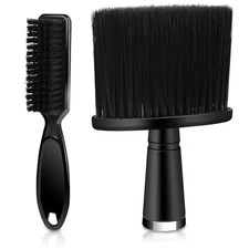 Barber Brush Set - 2 PCS Clipper Blade Cleaner, Soft Neck Duster, and Black 