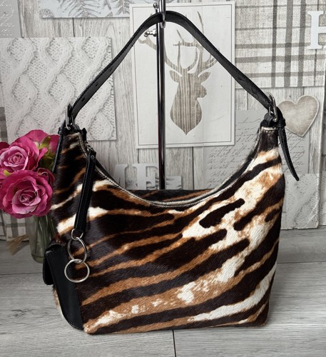 TOSCA BLU Echtleder Fell Animal Print Schultertasche, Handtasche Italy - Bild 1 von 12
