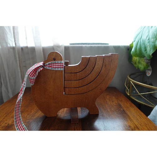 Wooden Bird Menorah Hanukkah Candle Holder with Red White Ribbon
