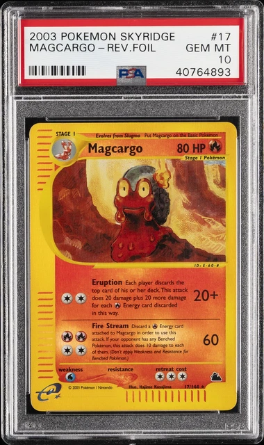 2003 POKEMON SKYRIDGE #17 MAGCARGO-REVERSE FOIL PSA 10