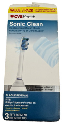 CVS Health Sonic Clean Replacement Screw On Brush Heads 3 Pack New Free Shipping