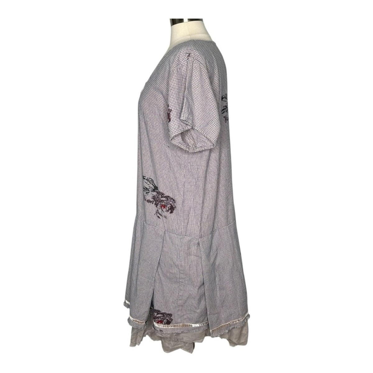 Ewa i Walla Blue Grey Check Relaxed Lagenlook Boheimian Avantgarde Dress Large View 4