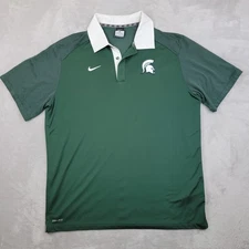 Michigan State Spartans Shirt Mens XL Green Polo NCAA Basketball Nike DriFit MSU