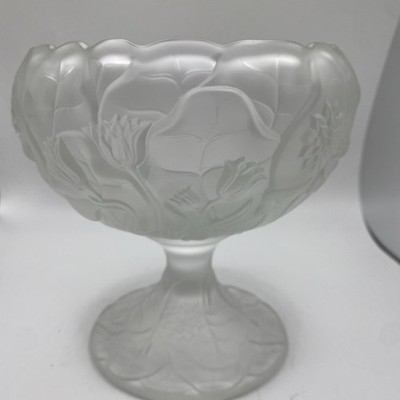 Fenton Water Lily Crystal Velvet Cup Compote Frosted Floral Pattern Glass EUC