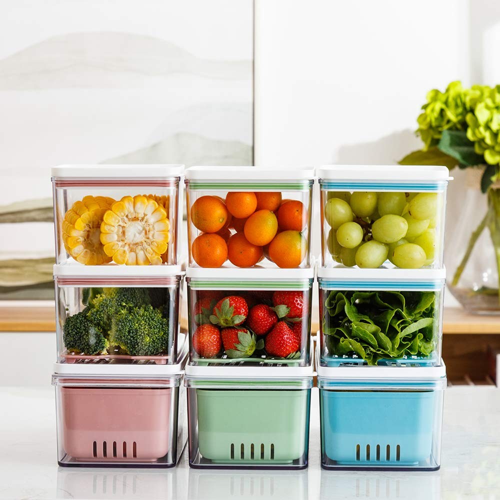 Stackable Produce Saver, Organizer Bins/Storage Containers with Removable Dra...