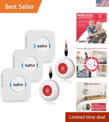 2 Waterproof Call Buttons & 3 Receivers: Senior Medical Alert Wireless System