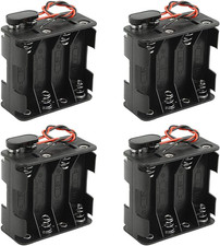 4 Pack 8 AA Battery Holder 12V Case with I Type Wire Snap Connector Black
