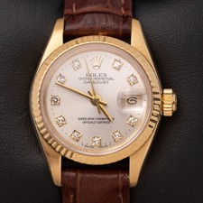 Rolex Datejust 69178 Damenuhr Leder 18K Gelbg...