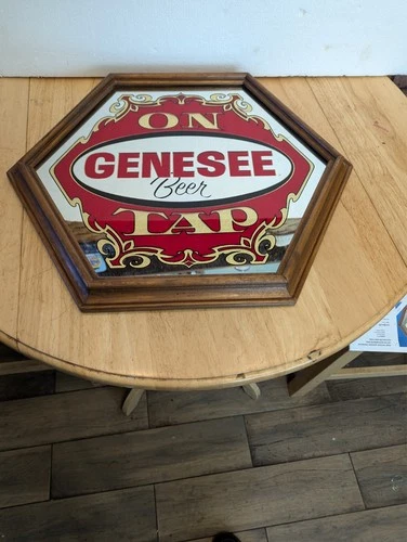 VTG 1960s Genesee On Tap Wooden Framed Hexagon Hanging Advertising Beer Sign