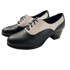 Capezio KIRSEN Womens 8 Black/White Leather Tap Jazz Dance Oxford Shoe 2  Heel