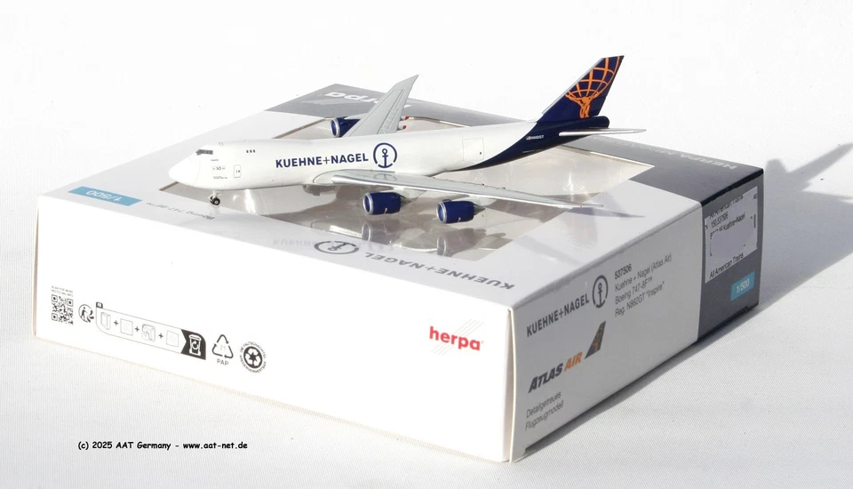 Herpa Wings 1:500 -537506-Boeing 747-8F Atlas Air (Kuehne+Clavos) Nuevo & Ovp - Imagen 3 de 3