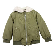Zara Kids Olive Green Fur Lined Bomber Jacket With Hood Size 2-3 100 Artist