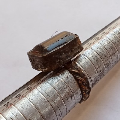 ANTIQUE STYLE BRONZE RING WITH LARGE SMOOTH STONE ENGRAVED VINTAGE ARTIFACT