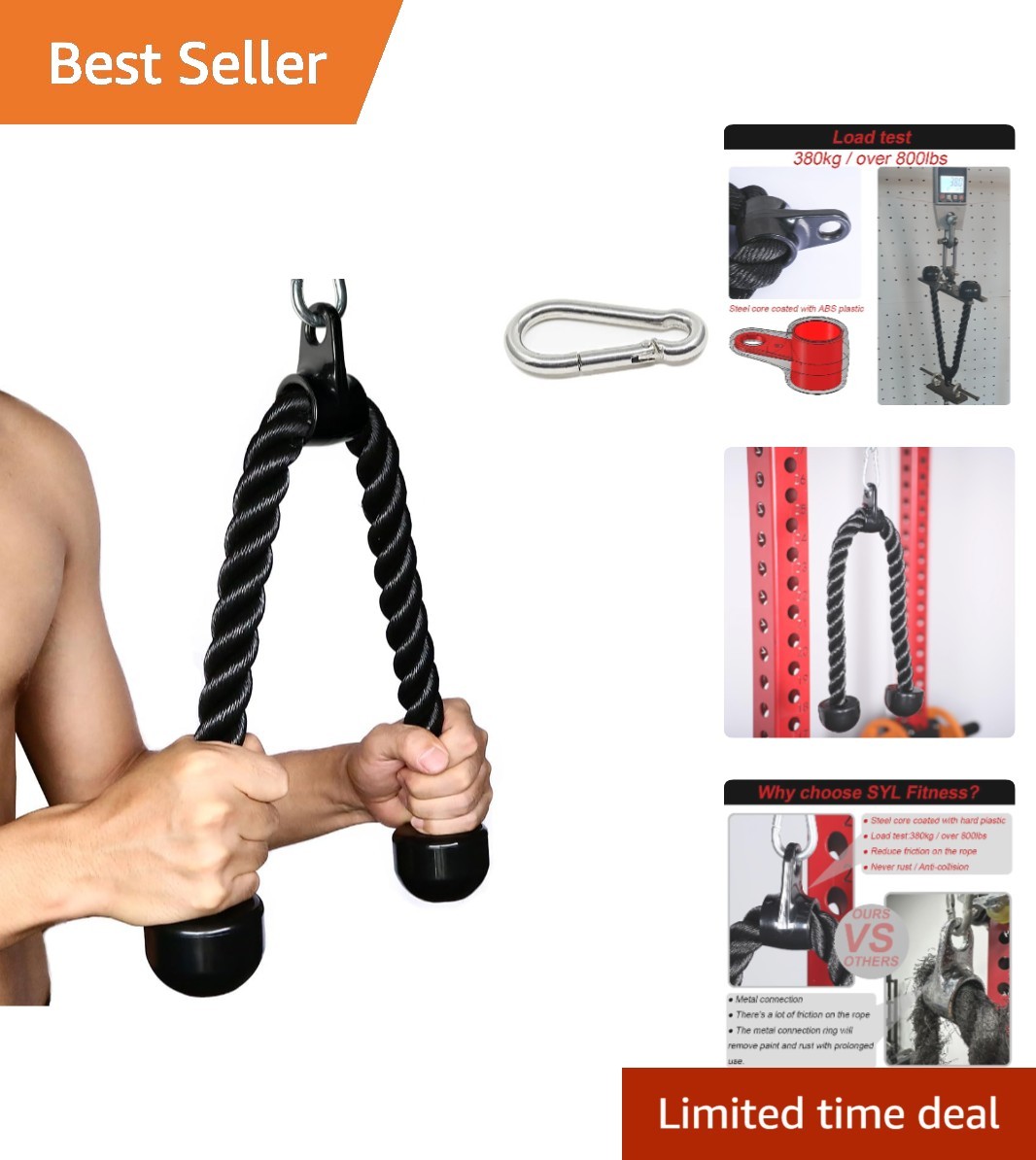 Multi-Functional 27'' & 36'' Tricep Rope with Solid Rubber Ends for Home Gym Use