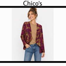 Chico s Open Front Blazer Jacket Draped Collar Floral Size Small Chicos 0