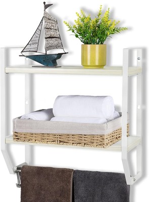 OYEAL Bathroom Shelf with Towel Bar Wall Mounted Rack Rustic White 