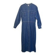 Vintage 90s Denim Dress SZ 10 Women’s FADS Chambray Blue Long Midi Top Pockets