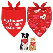2 PCS Valentines Day Dog Bandana Red Heart Adjustable Pet Neckerchief